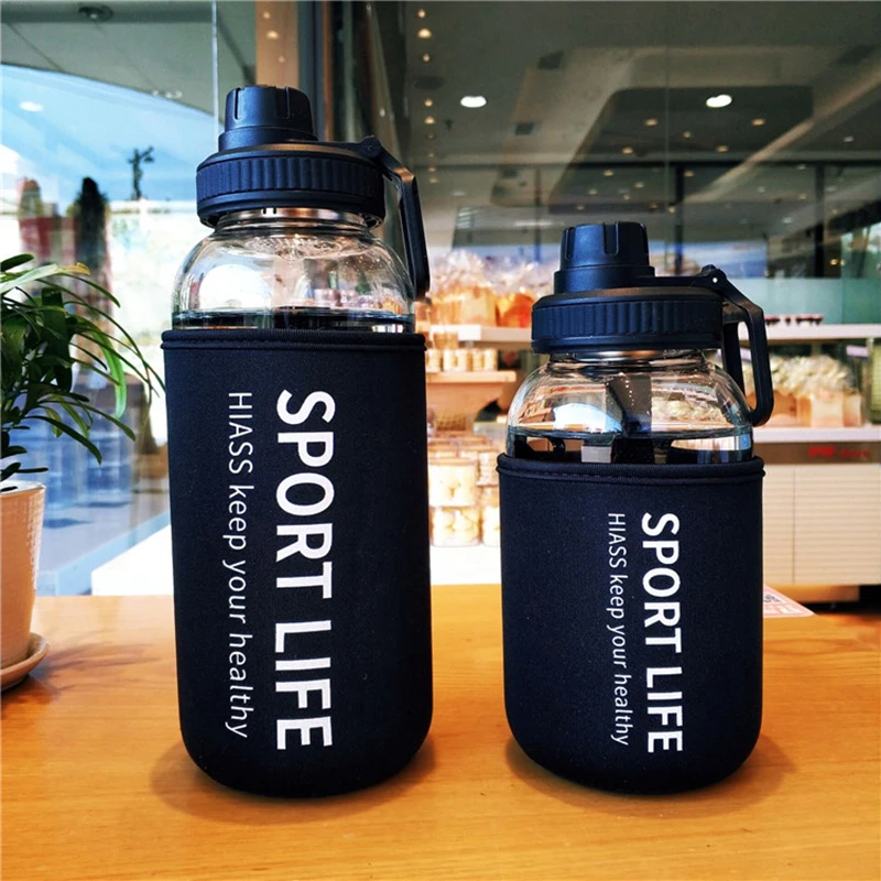 Outdoor Sport Glass Water Bottle - 700Ml/1000Ml แบบพกพาความจุขนาดใหญ่กีฬาแก้วกระบอกน้ำกรองและปลอกหุ้มถ้วย Drinkware สำหรับออกกำลังกายกลางแจ้ง