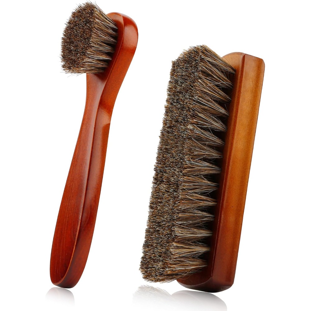 Brushing Boot Horse - ชุดแปรงทำความสะอาดรองเท้าขนม้า 2 ชิ้น, แปรงทำความสะอาดรองเท้าหนังแบบมืออาชีพสำหรับขัดเงาและบำรุงรักษา, ชุดดูแลรองเท้าขนม้า