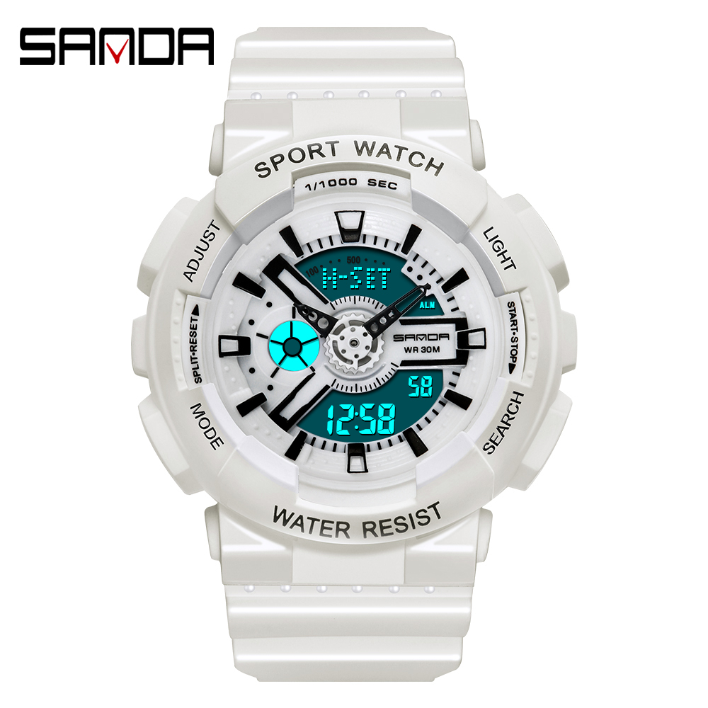 Outdoor Sport Brand - แฟชั่น Sanda แบรนด์กีฬากลางแจ้งสีขาวดิจิตอลนาฬิกานาฬิกาปลุกผู้หญิงนาฬิกา3bar กันน้ำทหารนาฬิกา Led