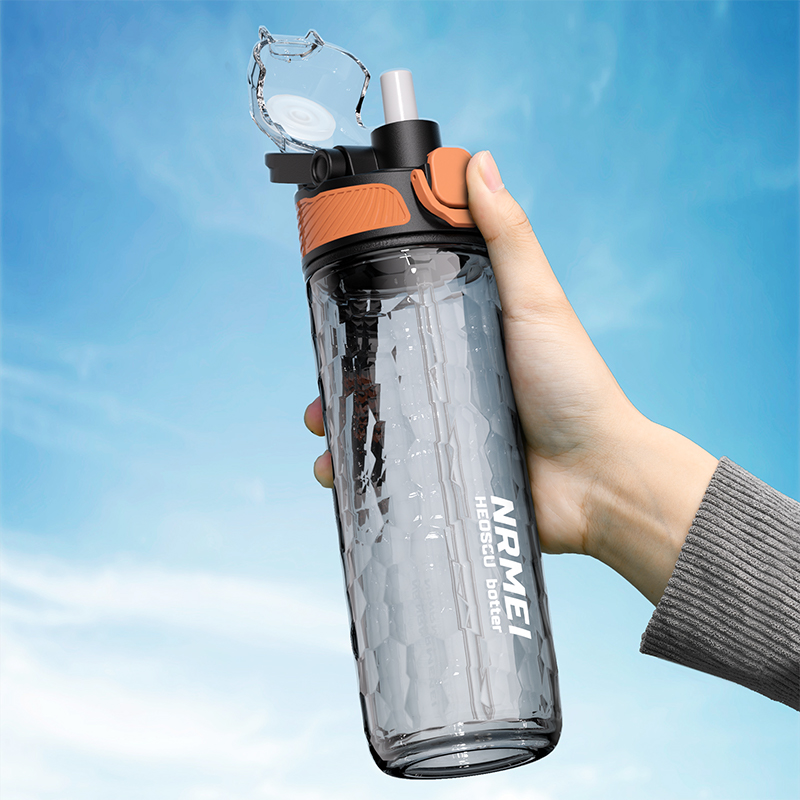 Outdoor Sport Glass Water Bottle - ขวดน้ำกีฬาฤดูร้อนพร้อมหลอดดูด, แก้วไทรทัน, ขวดน้ำเปิดง่ายด้วยคลิกเดียวพร้อมหูหิ้ว, ขวดน้ำพกพาสำหรับกิจกรรมกลางแจ้ง