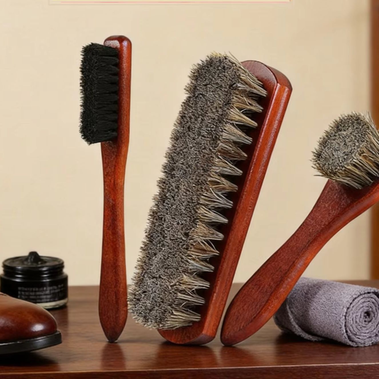 Brushing Boot Horse - ชุดแปรงทำความสะอาดขนม้า 3 ชิ้น สำหรับขัดรองเท้าหนัง รองเท้าหนังกลับ ดูแลรักษาภายในรถยนต์