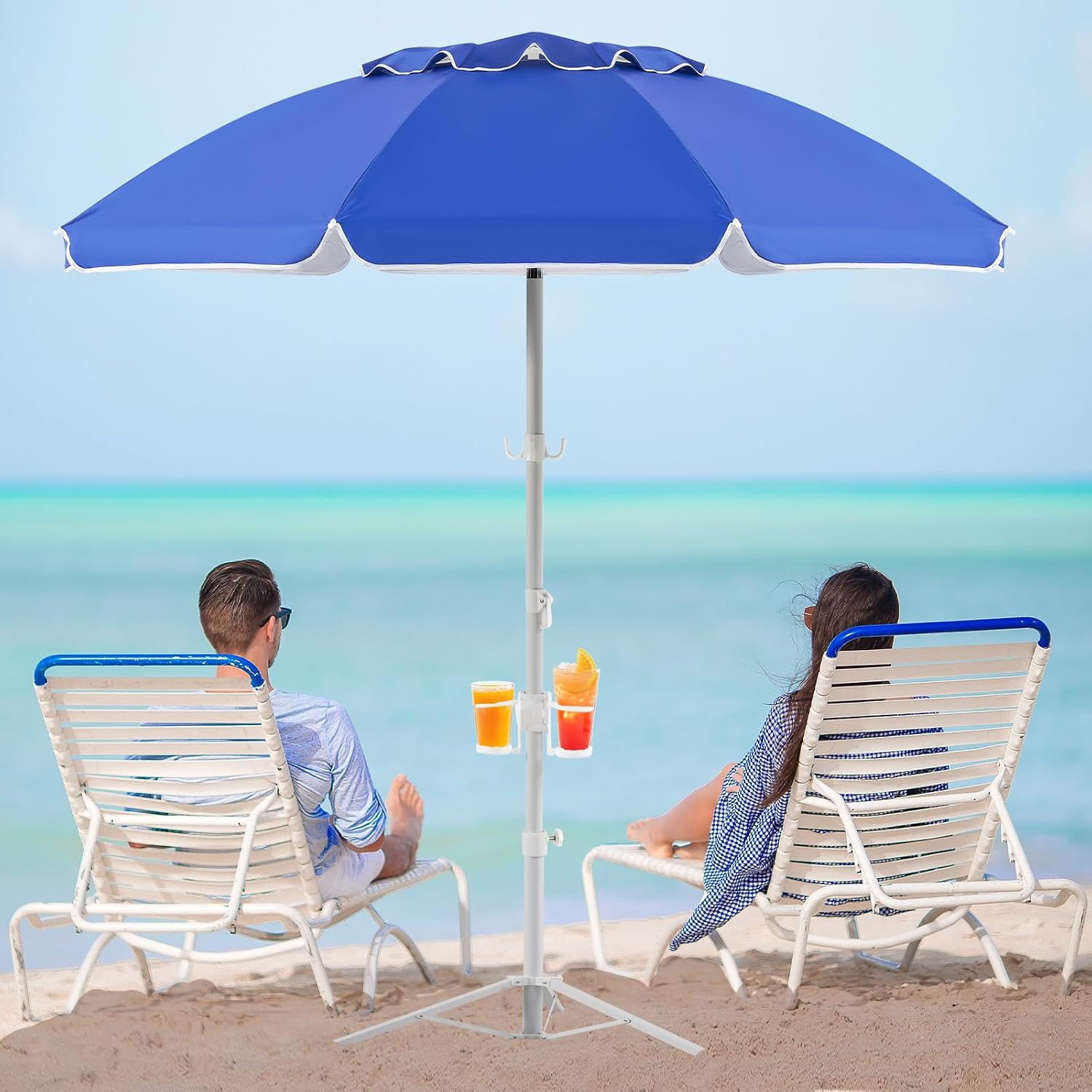 Outdoor Sports Umbrella - ร่มพกพาขนาด 6.5 ฟุต พร้อมขาตั้ง ร่มกันแดดแบบพับได้ ป้องกันรังสียูวี